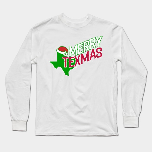 Merry Texmas State with Santa Hat Long Sleeve T-Shirt by BRAVOMAXXX